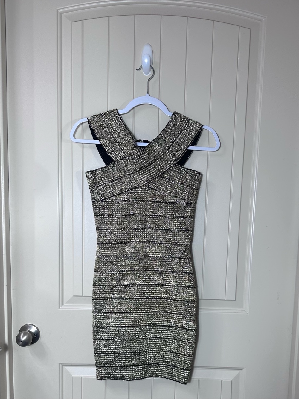 Vintage Y2K Charlotte Russe Gold Metallic Bandage Bodycon Knit Dress